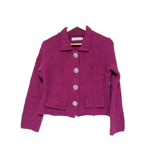 Willow Jacket Women Small Purple Pink Sweater Jeweled Buttons Blazer Cable Knit - Picture 1 of 9